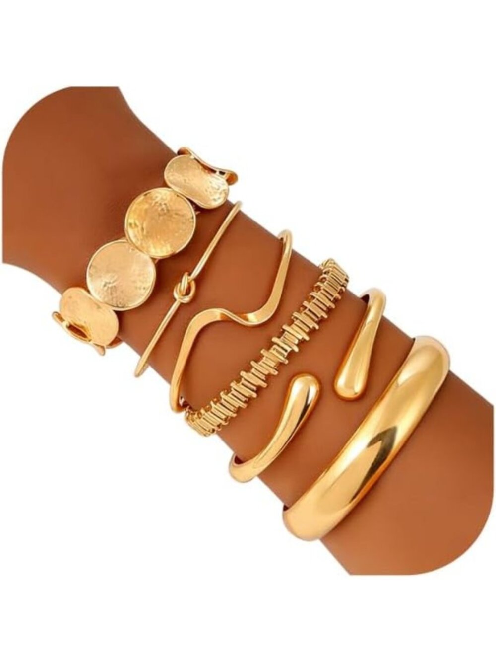 Chic Gold Plated Chunky Bangle Bracelets Set for Women - Stackable Fashion